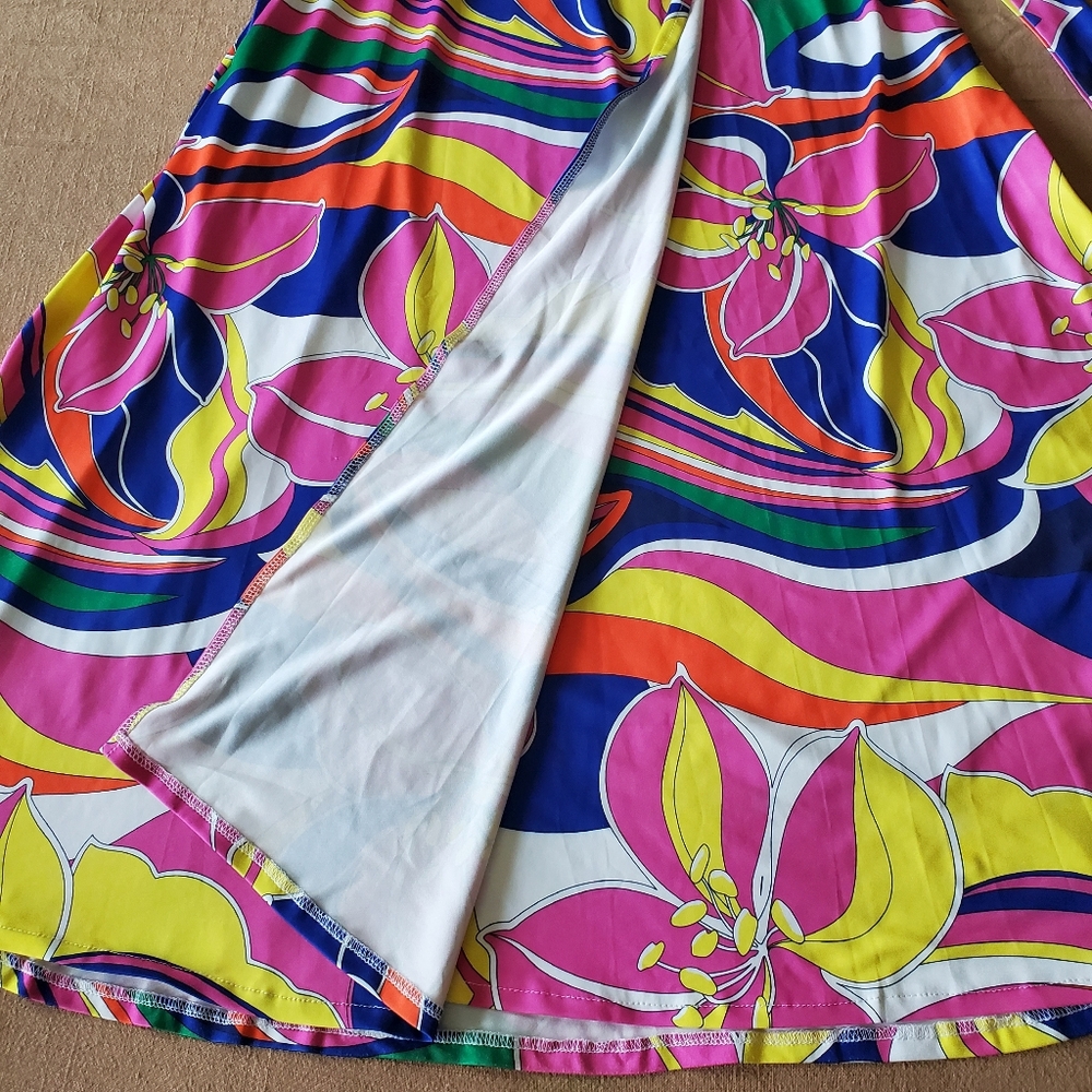 Retro Print Psychedelic Floral Wrap Dress Maxi Large - Picture 3 of 6